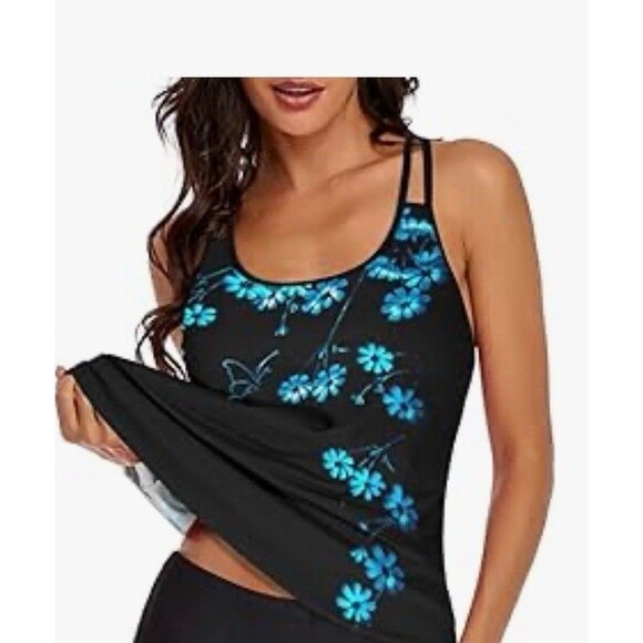 Womens swimsuit 2025 Tankini Swimsuit Tummy Control Flowy Swimwear top only 3XL - Picture 3 of 14